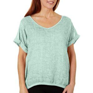 🚨DEAL! 441 NWT Kaktus Womens Solid Bright Top with Cuffed Sleeves Large SAGE